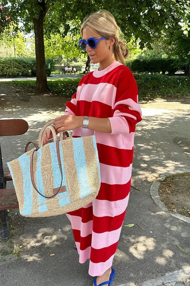 Vestido midi informal a rayas