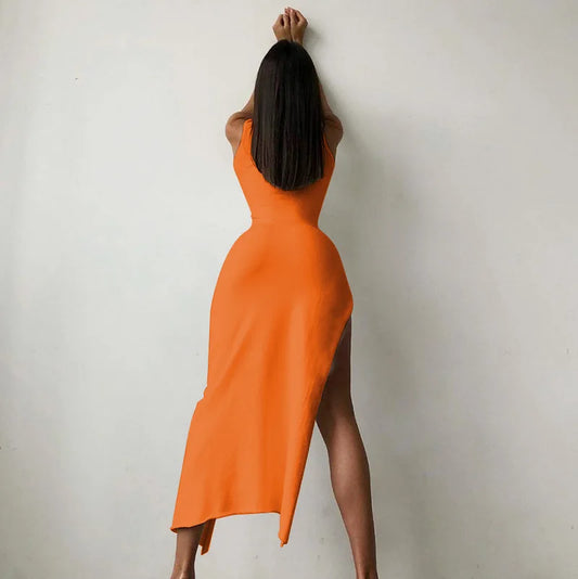 Slit Turtleneck Bodycon Midi Party Dress