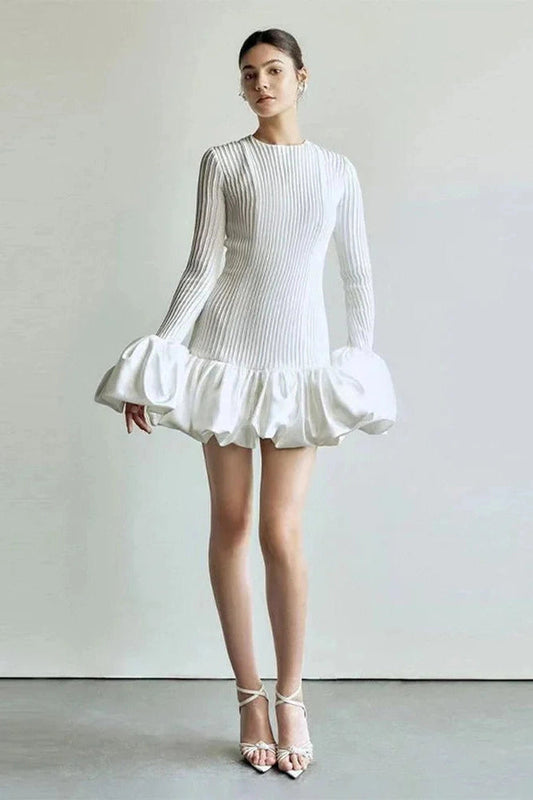 Fluffy Hem Round Neck Mini Dress