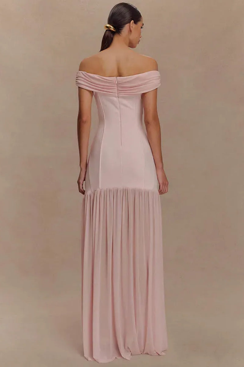Vestido maxi sexy sin espalda y con hombros descubiertos