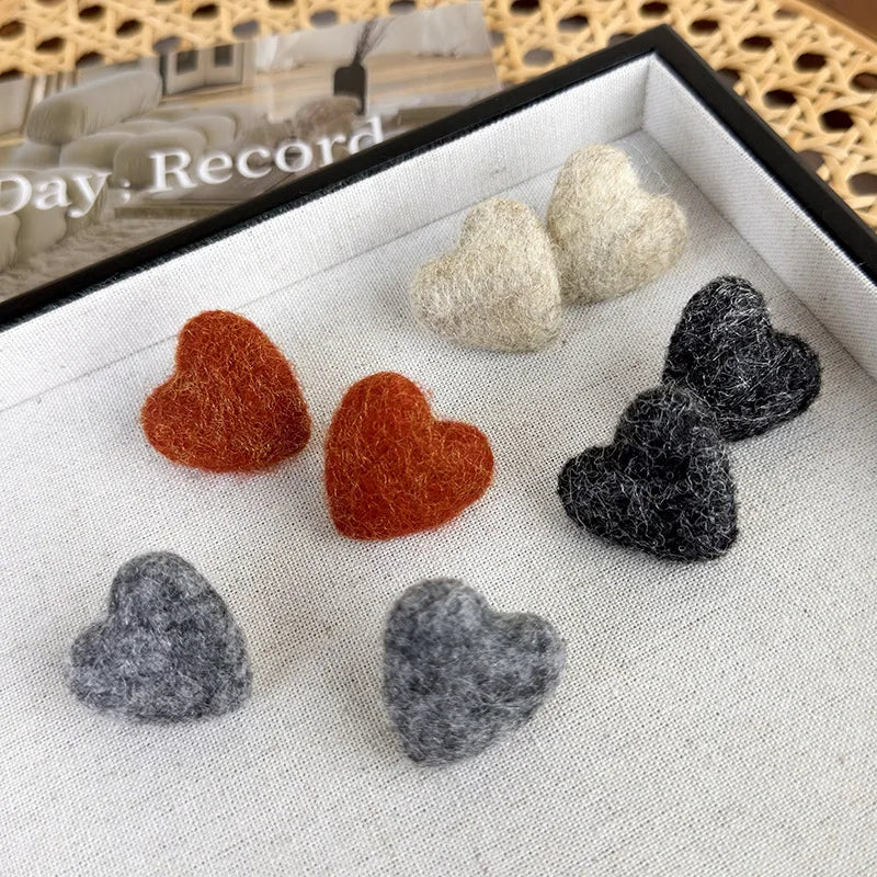 Lizakosht Plush Love Heart Earrings for Women in Orange Beige Grey Black