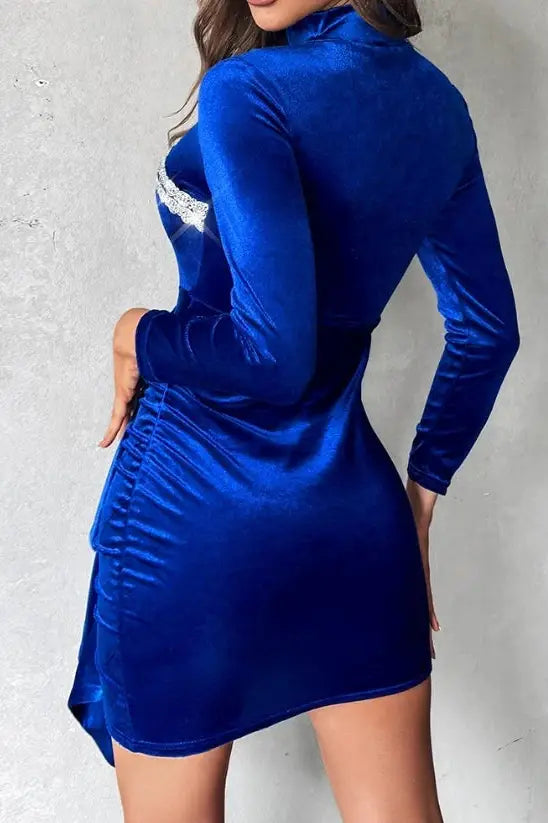 Lace Patch Velvet Mini Dress