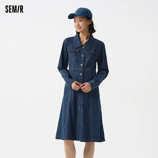 Denim Dress Women With Shawl Mid-length Dress Workwear Style in Spring