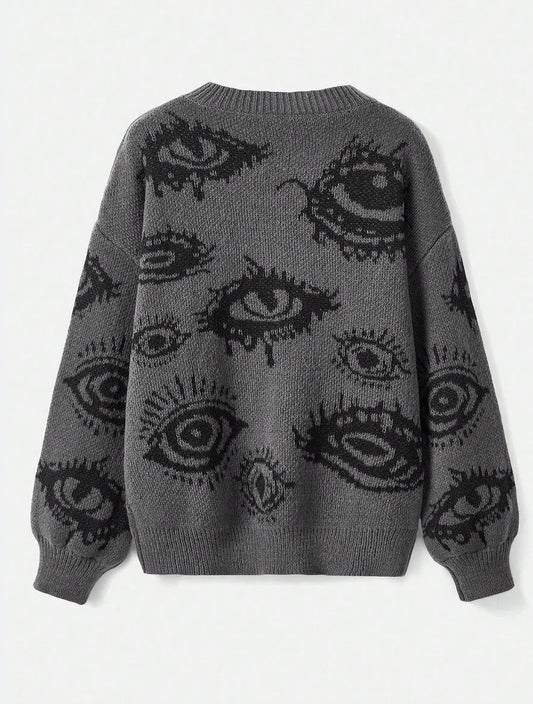 Round Neck Color Block Loose Streetwear Knitted Sweater