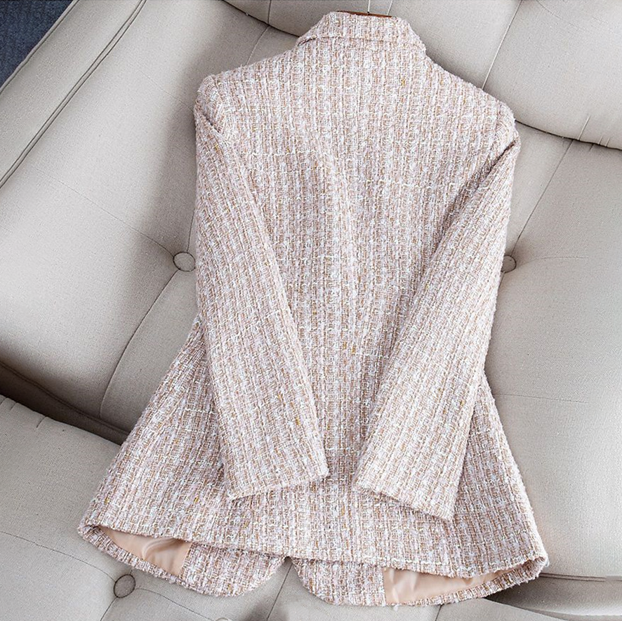 Blazer elegante de tweed para mujer con bolsillos y botones | Ideal para cualquier temporada
