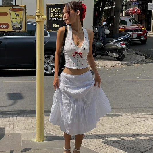 Korean Fashion Print Slim Fit Halter Cami Top