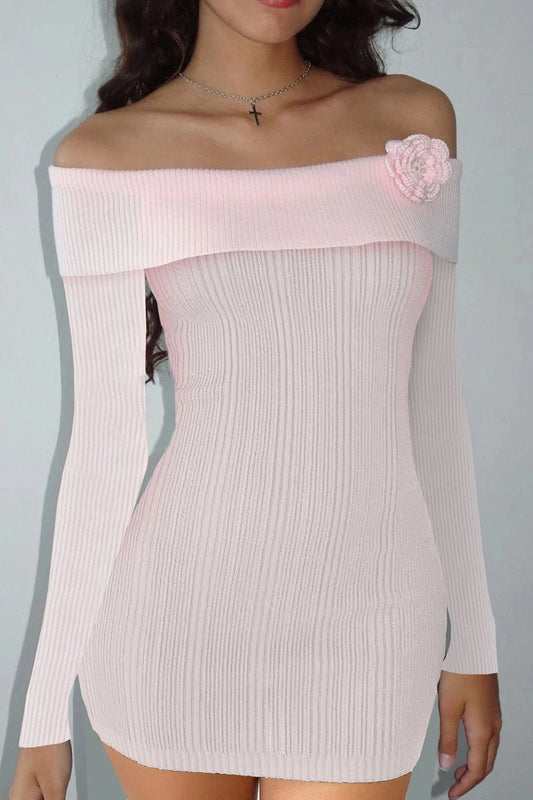 Off Shoulder Long Sleeve Mini Dress