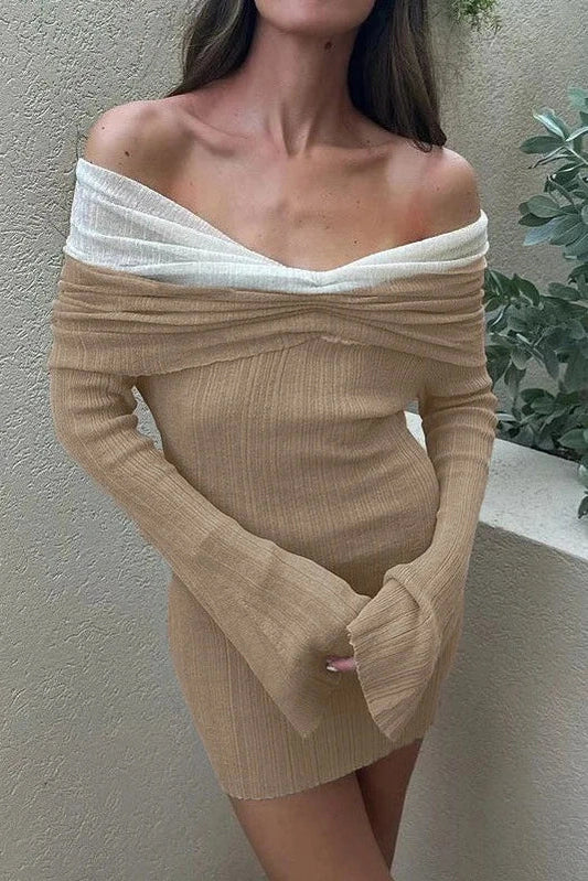 Off-Shoulder Long Sleeve Backless Mini Dress
