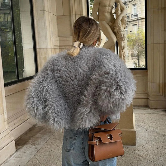 Exclusive Winter Ins Hot Brand Blogger Fashion Fuzzy Cropped Faux Fur Women Chic Streetwear Girls Lamb Fur Jacket