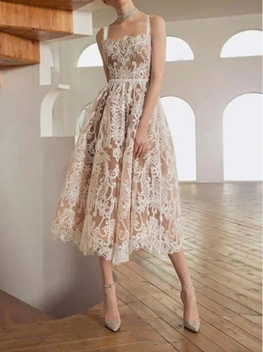 Square Neck Lace Embroidery Elegant Long Dress Fairycore Waist Sleeveless Camisole Dresses Women 2025 Spring Summer 23A8639