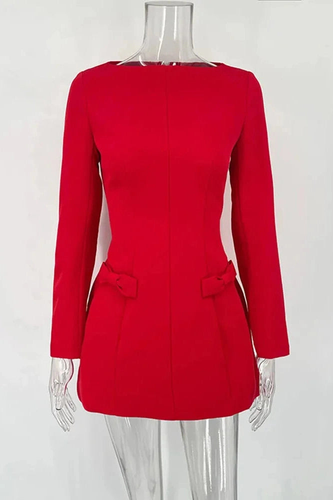 A-Line Mini Dress with Long Sleeves and High Waist