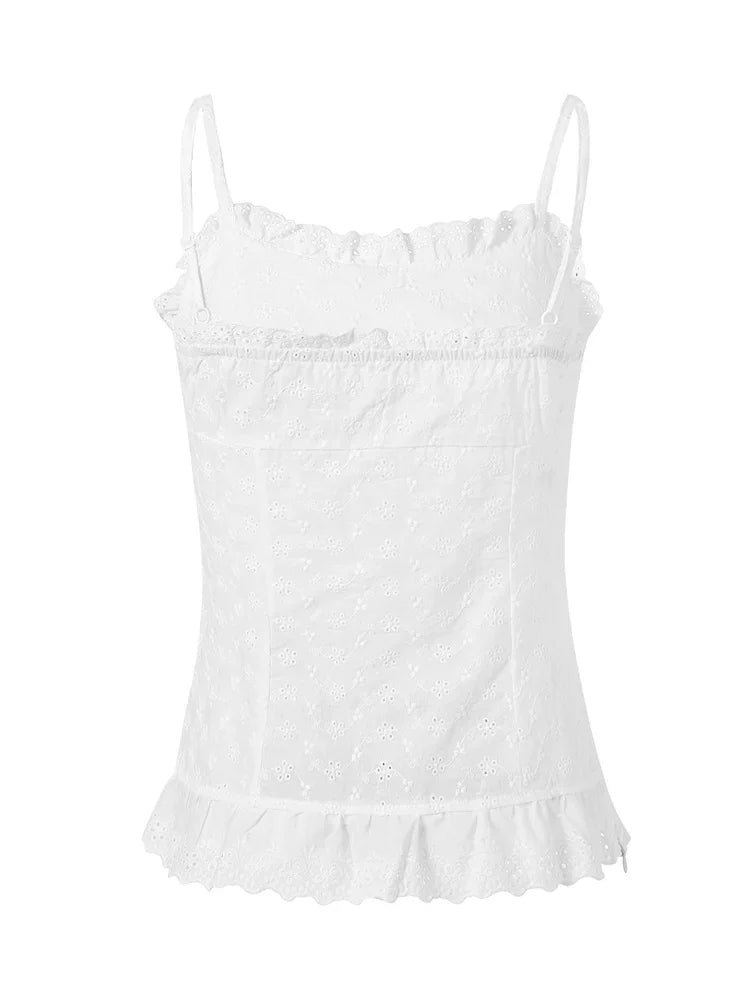 Lace White Corset Tank Tops Spaghetti Strap Sleeveless Camisole Tops Y2K Aesthetic Casual Vest Shirts Female