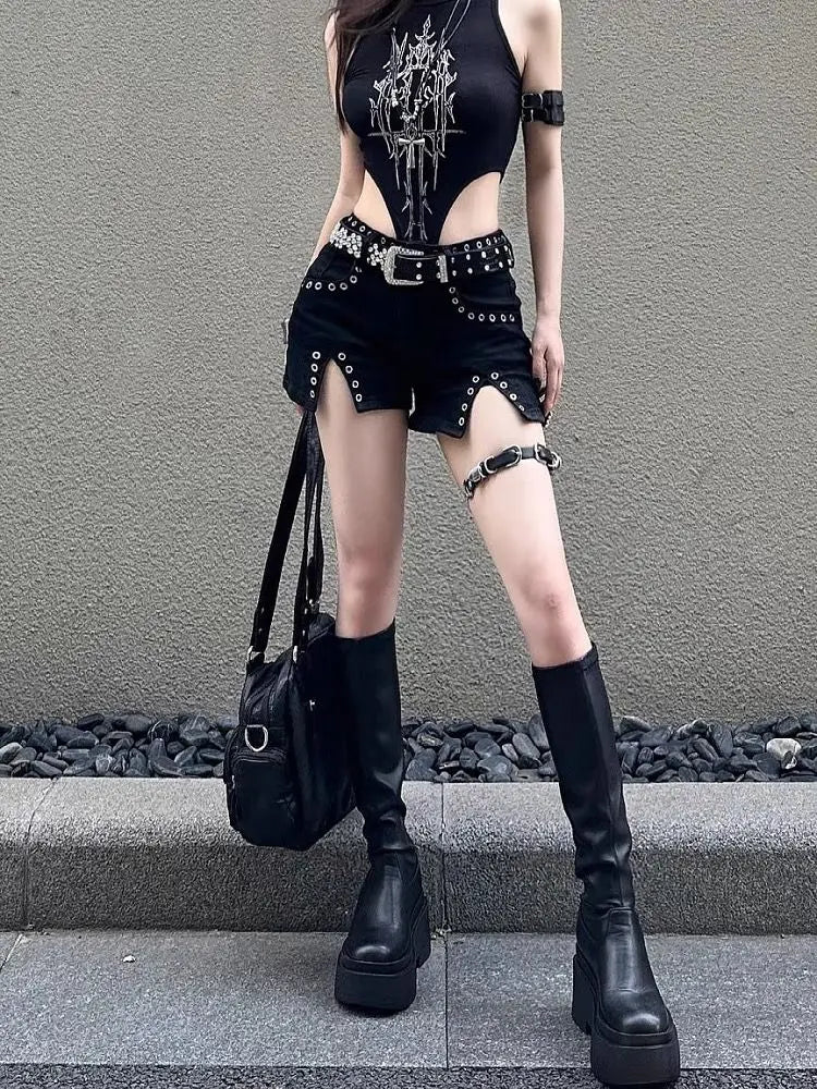Low-Rise Rivet Denim Shorts