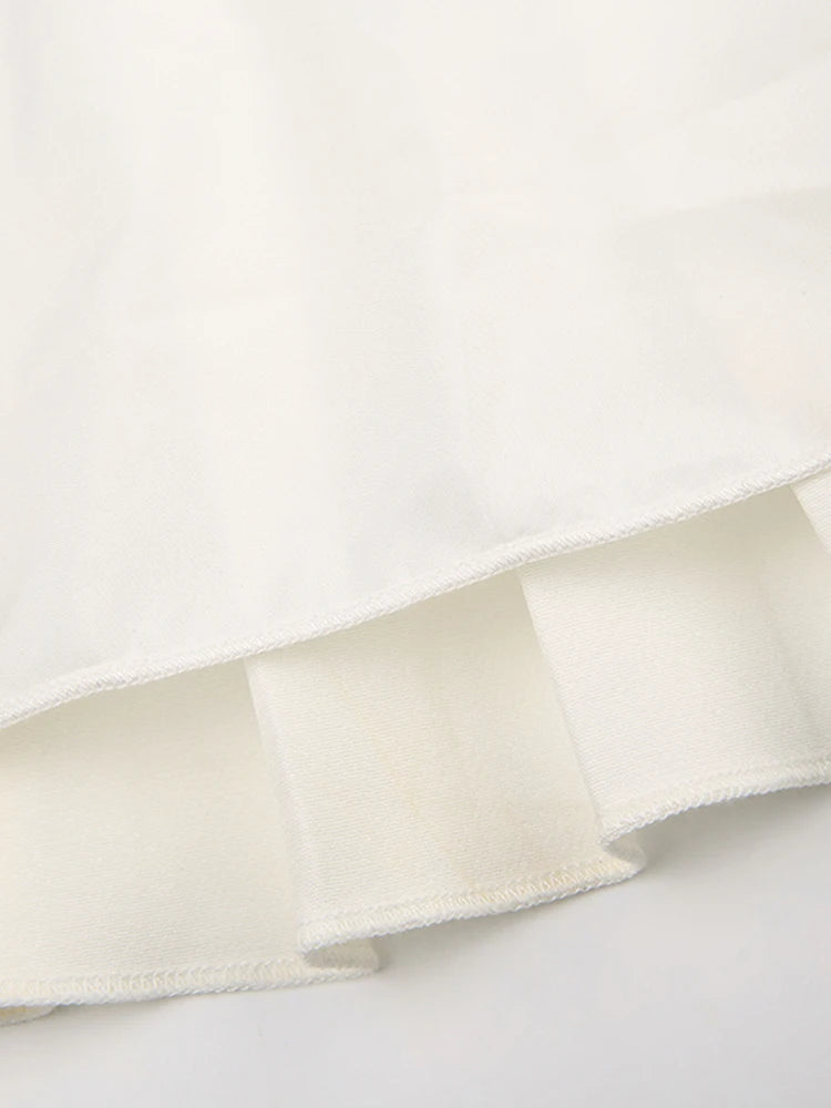 Sweet French Style White Spaghetti Straps A Line Pleated Dresses For Women Front Hook Closure Fit And Flare Mini Dress