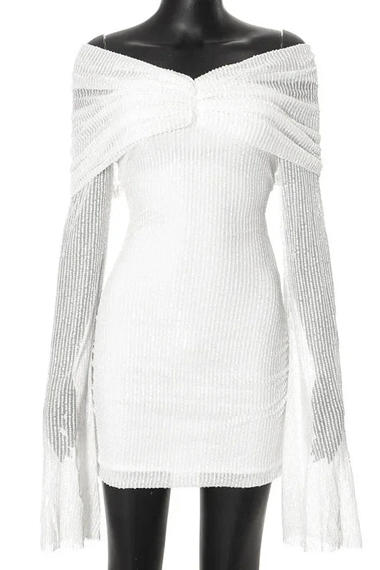 Off-Shoulder Bodycon Mini Dress with Long Sleeves