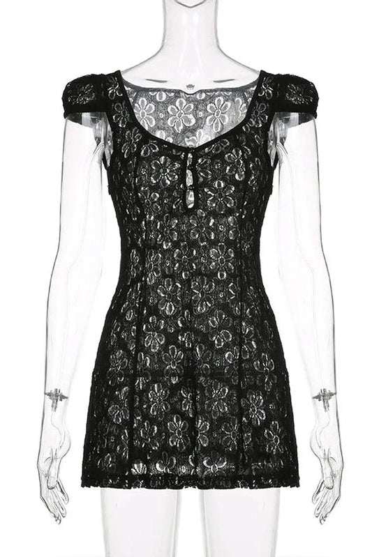 Lace Short Sleeve V-Neck A-Line Mini Dress