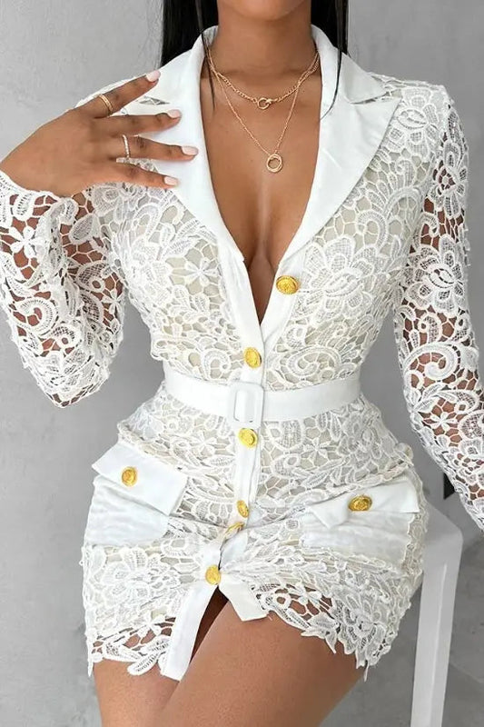Buttoned Lace Mini Dress