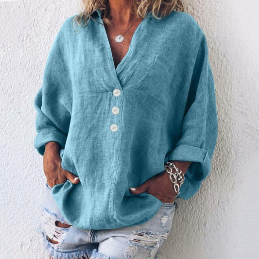 Camisa de lino elegante con cuello en V | Ideal para el día a día