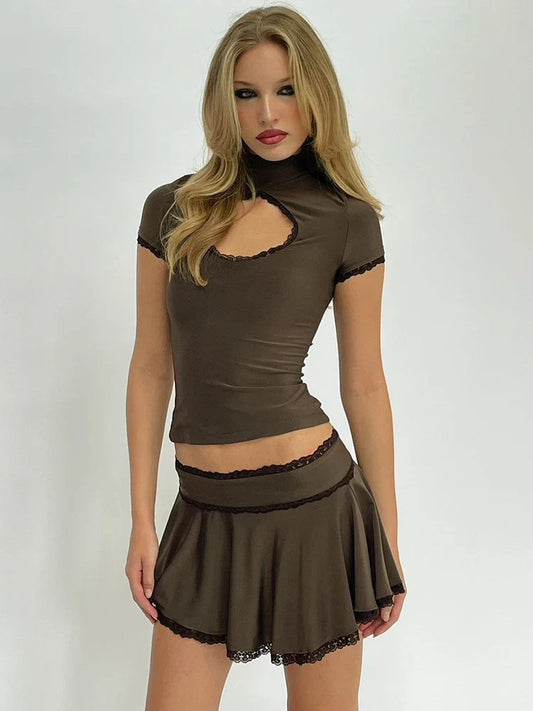 Turtleneck Mini Skirt Knit Set