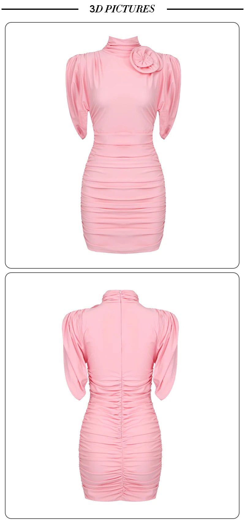 Arwen Mini Dress with 3D Flowers and Draped Shoulders