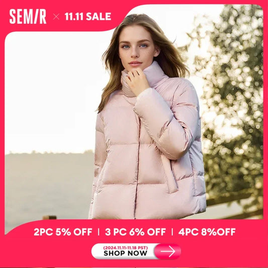 Down Jacket Women Three-Proof Solid Color Stand-Up Collar Loose Simple Winter New Versatile Goose Warm Down Jacket