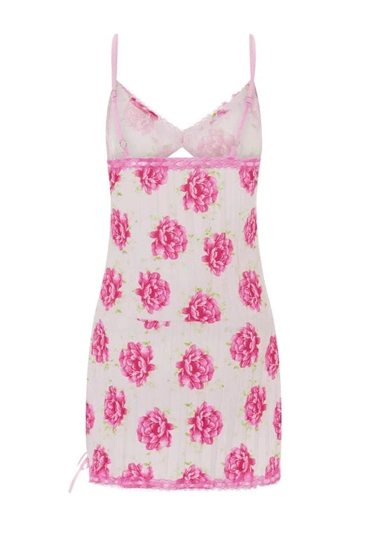 Printed Lace Spaghetti Strap Mini Dress