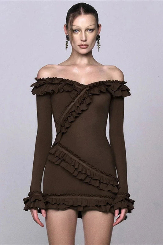 Off-Shoulder Slim Fit Mini Dress with Long Sleeves