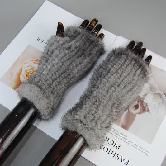 Winter Warm Fingerless Mink Fur Gloves