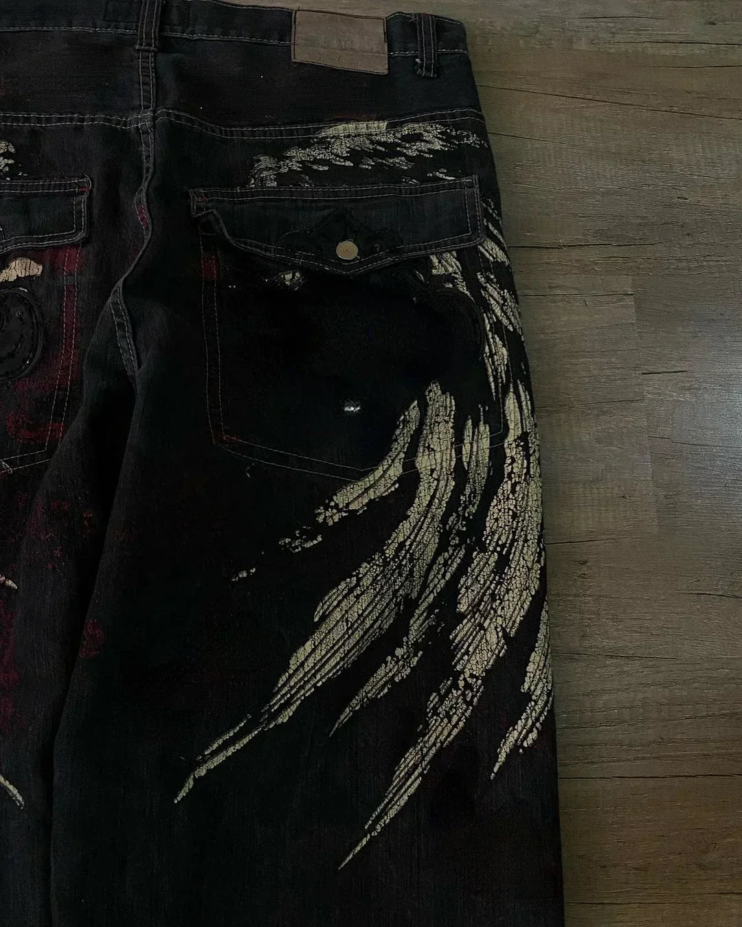 Wing Embroidery Wide Leg Pants