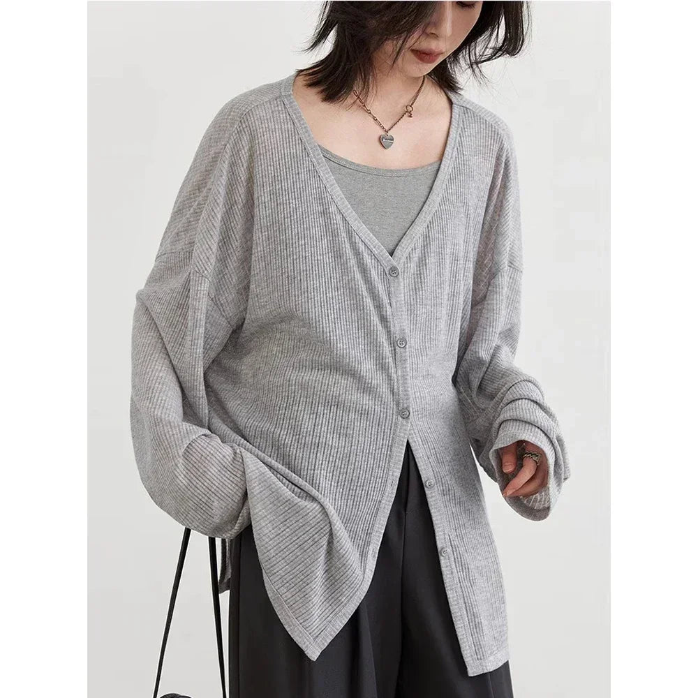 Solid V-neck Shirt Women Spring Single Breasted Chiffon Loose Slim All-match Sun Protection Thin Breathable Fashion Slim Cozy