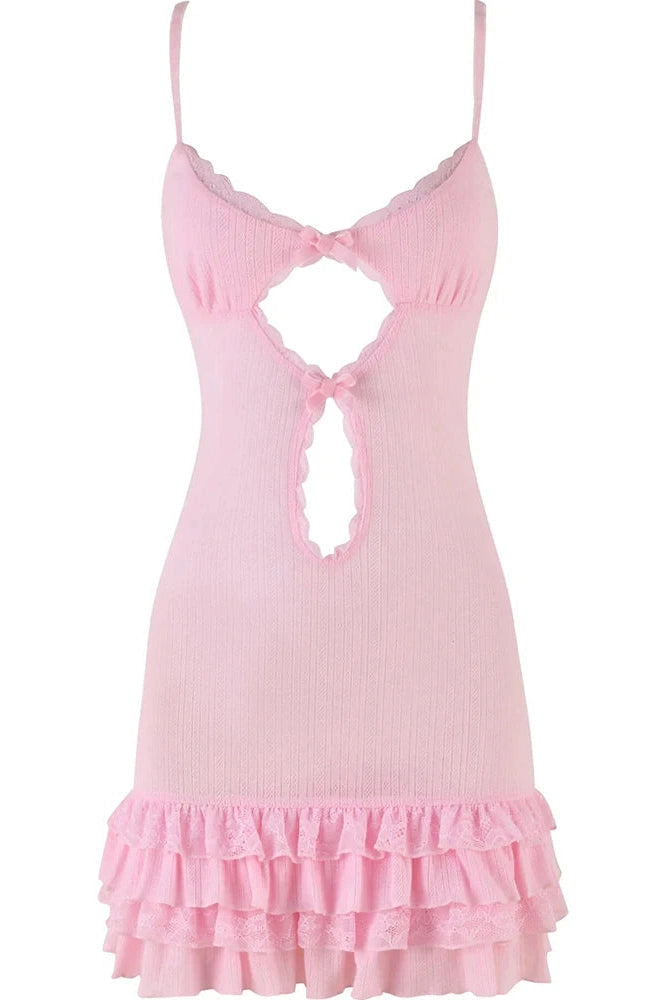 Hollow Out Spaghetti Strap Mini Dress