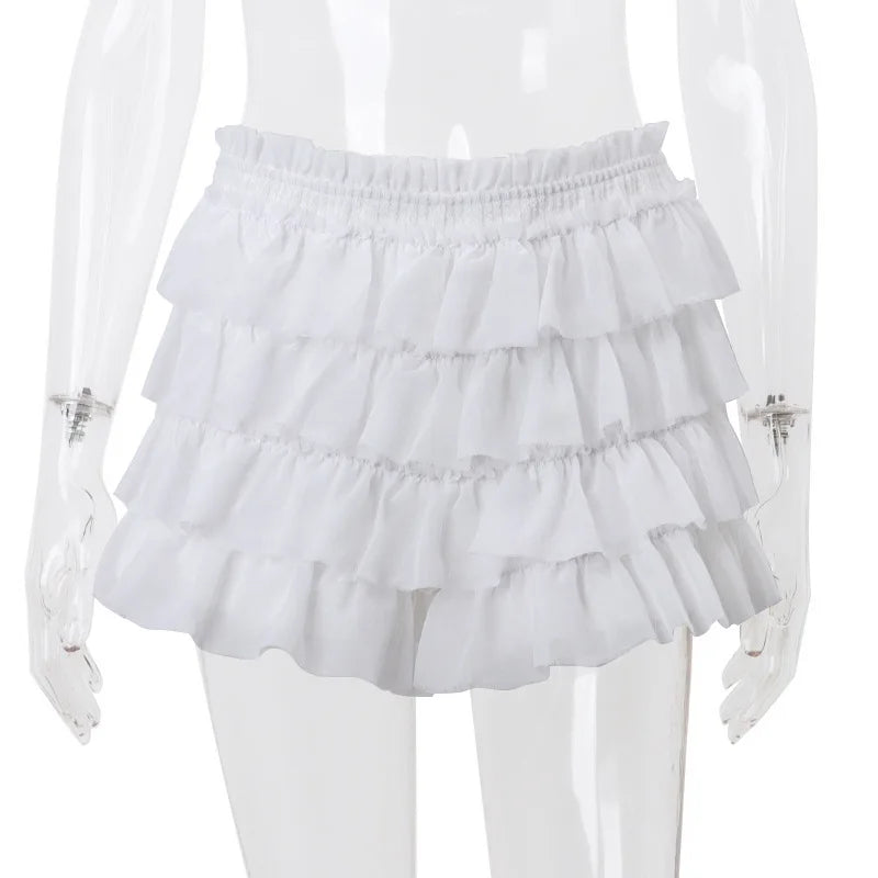 Voguable Y2K Ruffle Tiered Mini Skirts Co-ord Sets Elegant Outfits Tie Front Tops and Skirt 2 Piece Matching Sets