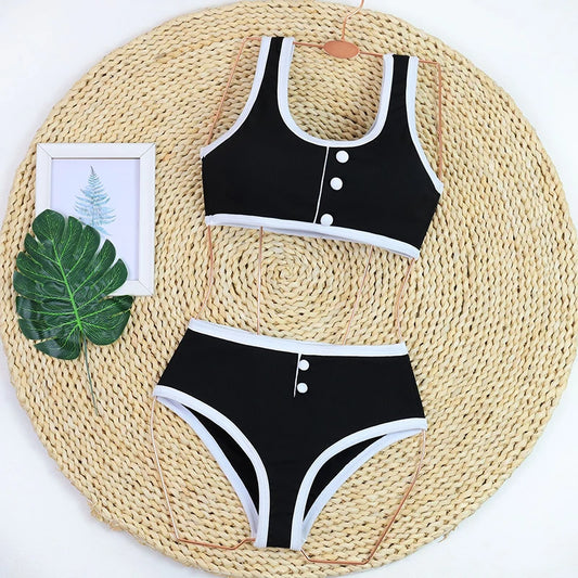 Sexy Bikinis Set For Women Contrast Color High Waist Split Matching Bikninis Set Autumn New Female Beach Holiday Outfits
