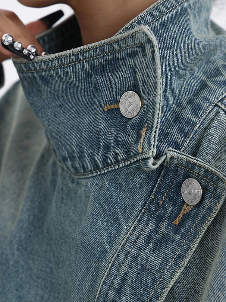 Graceful Turtleneck Denim Jacket Jacket