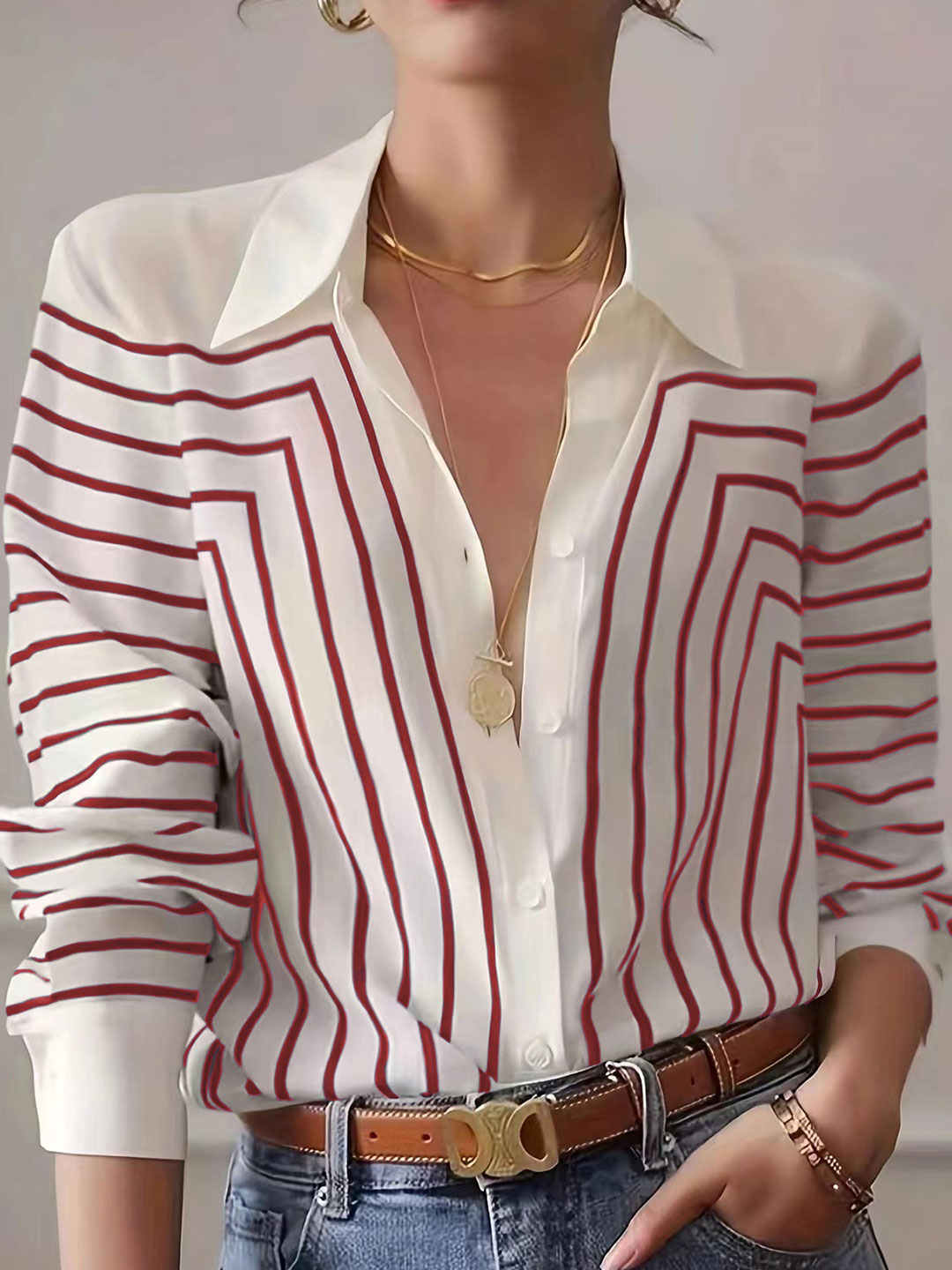 Natalie Retro Loose Striped Shirt