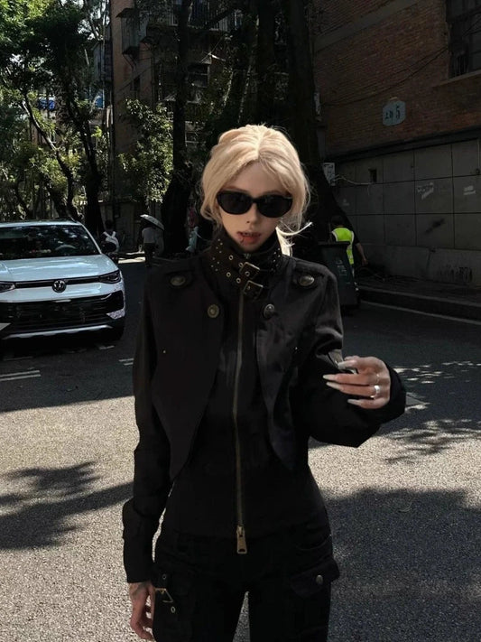 Pure Color Stand Collar Jacket