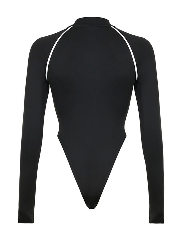 Autumn Winter Turtleneck Long Sleeve Skinny Black Bodysuit Women Letter Print Street Style Basic Bodys Top Tees