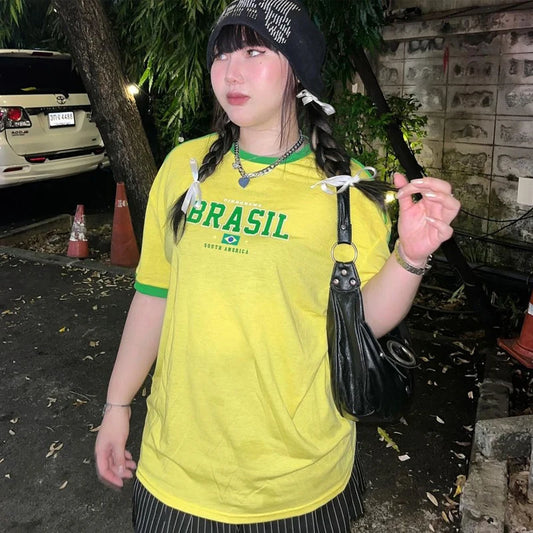 Europe and the United States loose letters yellow green top Y2K women’s summer T-shirt sexy clothing street