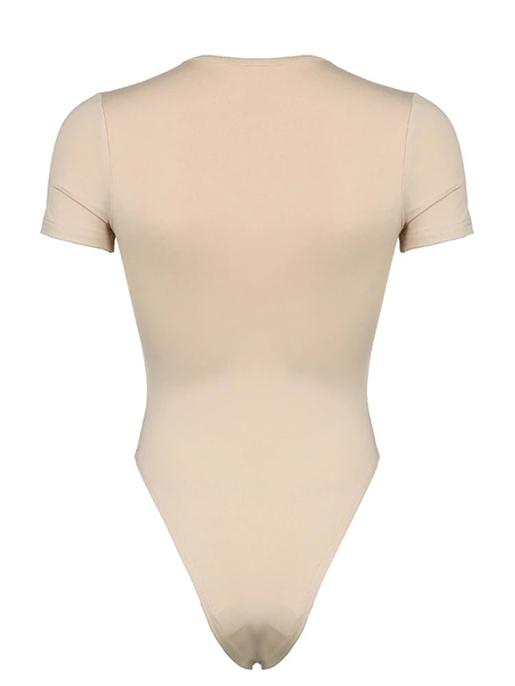 Cross V Neck Skinny Elegant Sexy Short Sleeve Bodysuit For Women Solid Simple Basic Summer Bodys Tops