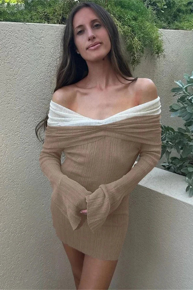 Off-Shoulder Long Sleeve Slim Fit Mini Dress