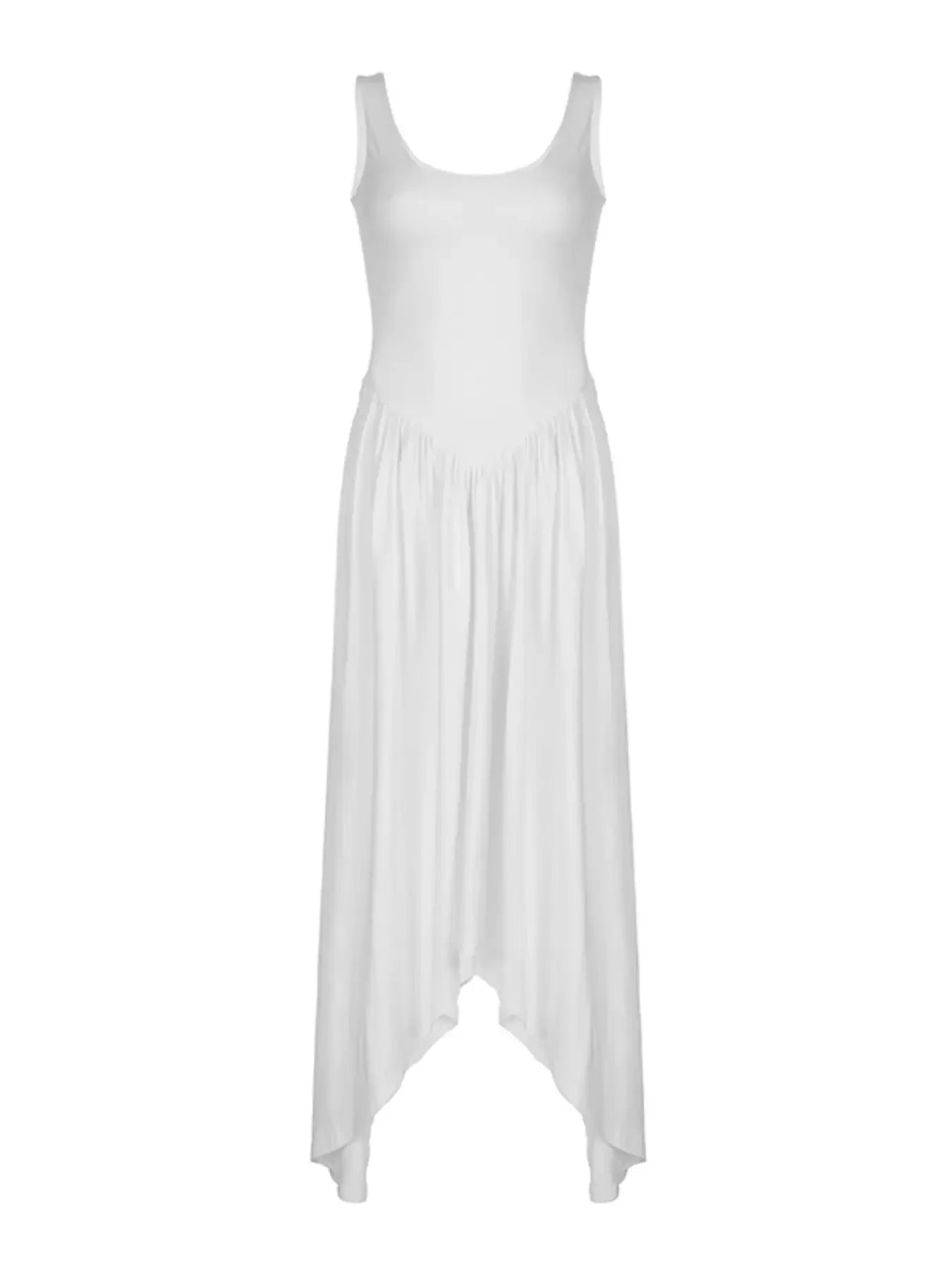 Solid Basic Sleeveless U Neck Asymmetrical Hem Long Dresses Women Casual Summer Vacation Clothing