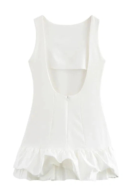 Patchwork Lace Pleated O Neck Sleeveless Mini Dress