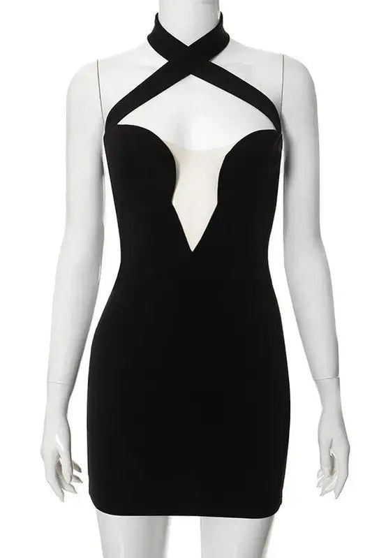 Halter Corset Mini Dress with Hollow Out Detail