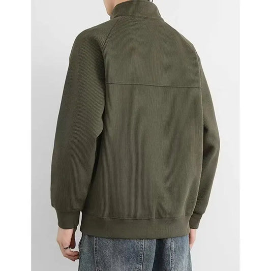 Stand-up Collar Pullover Sweatshirts Half Zipper Y2K Vintage Hoody Casual Preppy Korean Loose Clothes man top