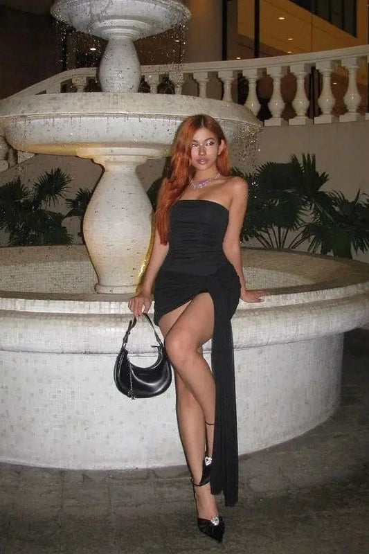 Strapless Bodycon Pleated Backless Mini Dress