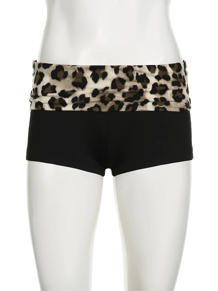 Contrast Patchwork Leopard Low Waist Slim Sexy Booty Shorts Womens Baddie Outfits