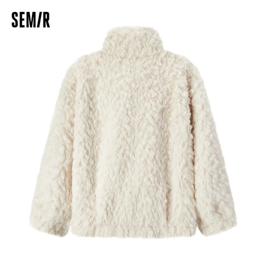 Coat Women Imitation Rabbit Fur Imitation Suede Patchwork Retro New Winter Loose Stand-Up Collar Jacket