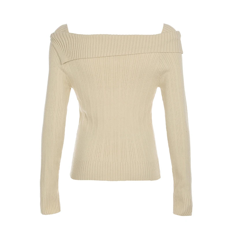 White Autumn Winter New Sweater Women Long Sleeve Y2k Retro Heart Print Top Off Shoulder Hotsweet Slim Pullovers