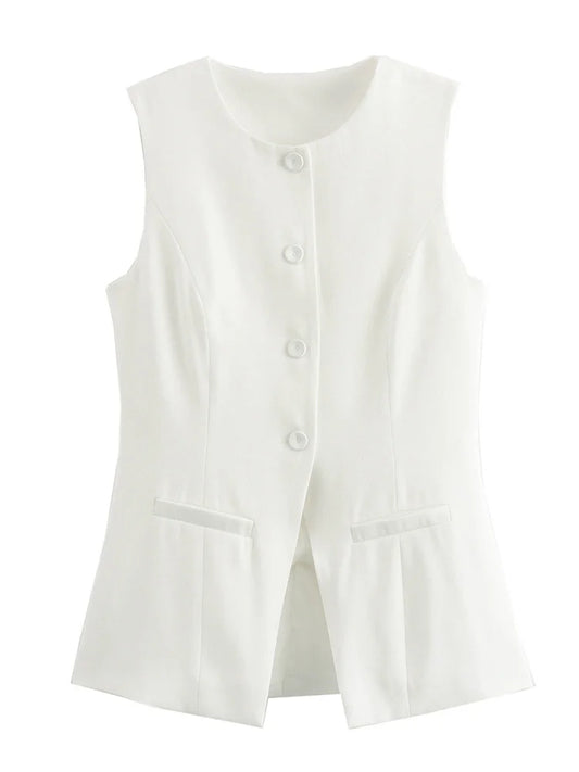 White High Waist Pocket Vests Top Women’s Sleeveless Slim Patchwork Fashion Solid Streetwear Female Y2k Vests Top Autumn