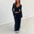 Vintage 2 Piece Outfit V Neck Waist Tie T-shirt + Elastic Waist Pants Women Fashion Lounge Set Autumn Long Sleeve Crop Tops
